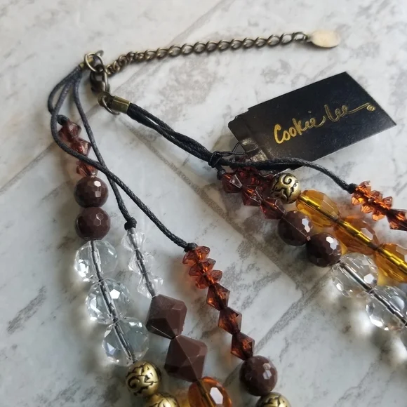 Cookie Lee glass bead necklace brown orange gold NWT - Picture 7 of 11